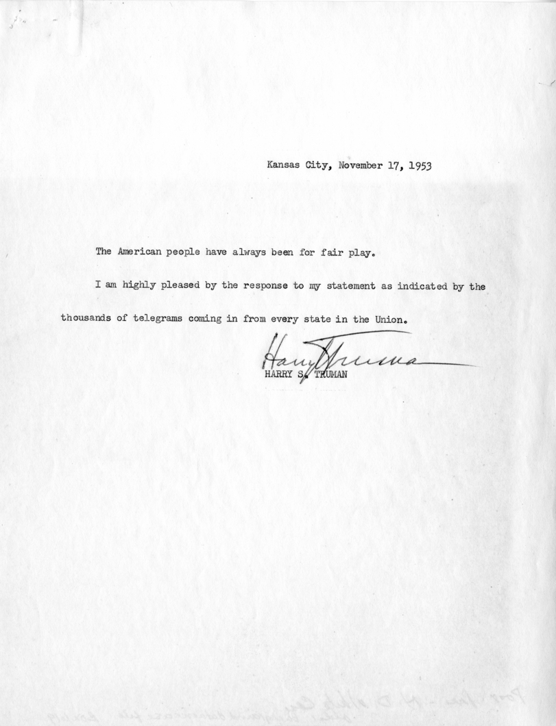 Longhand Note, Harry S. Truman