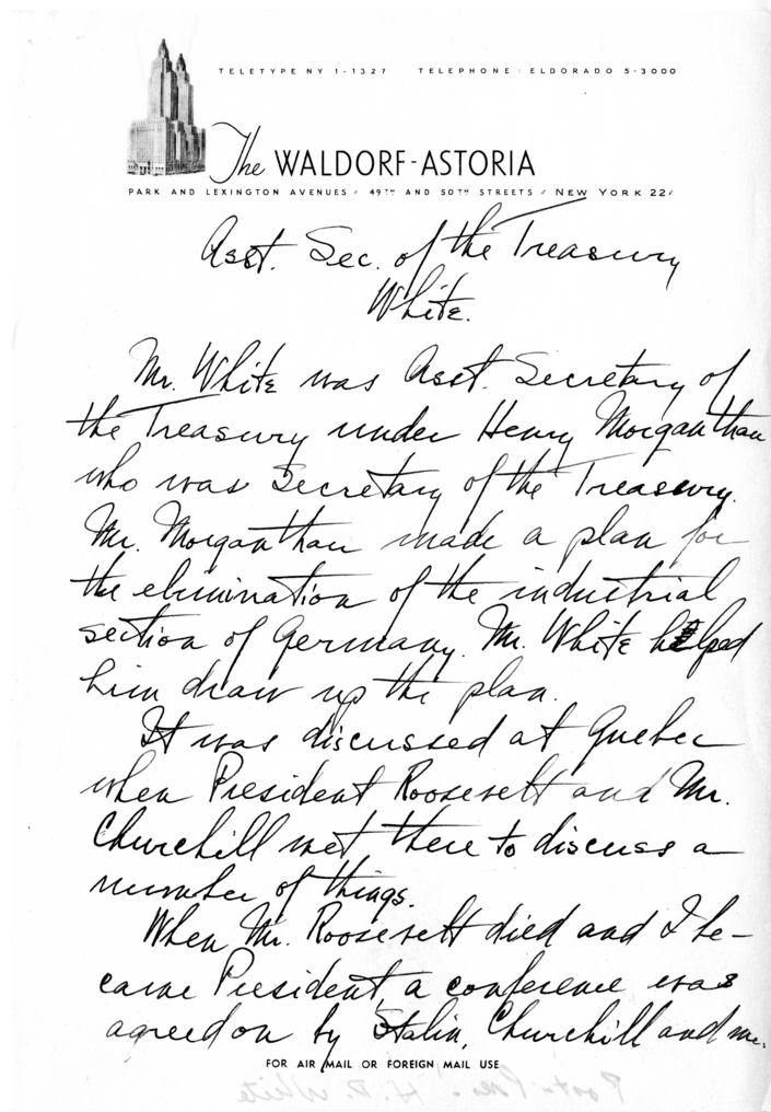 Longhand Note, Harry S. Truman