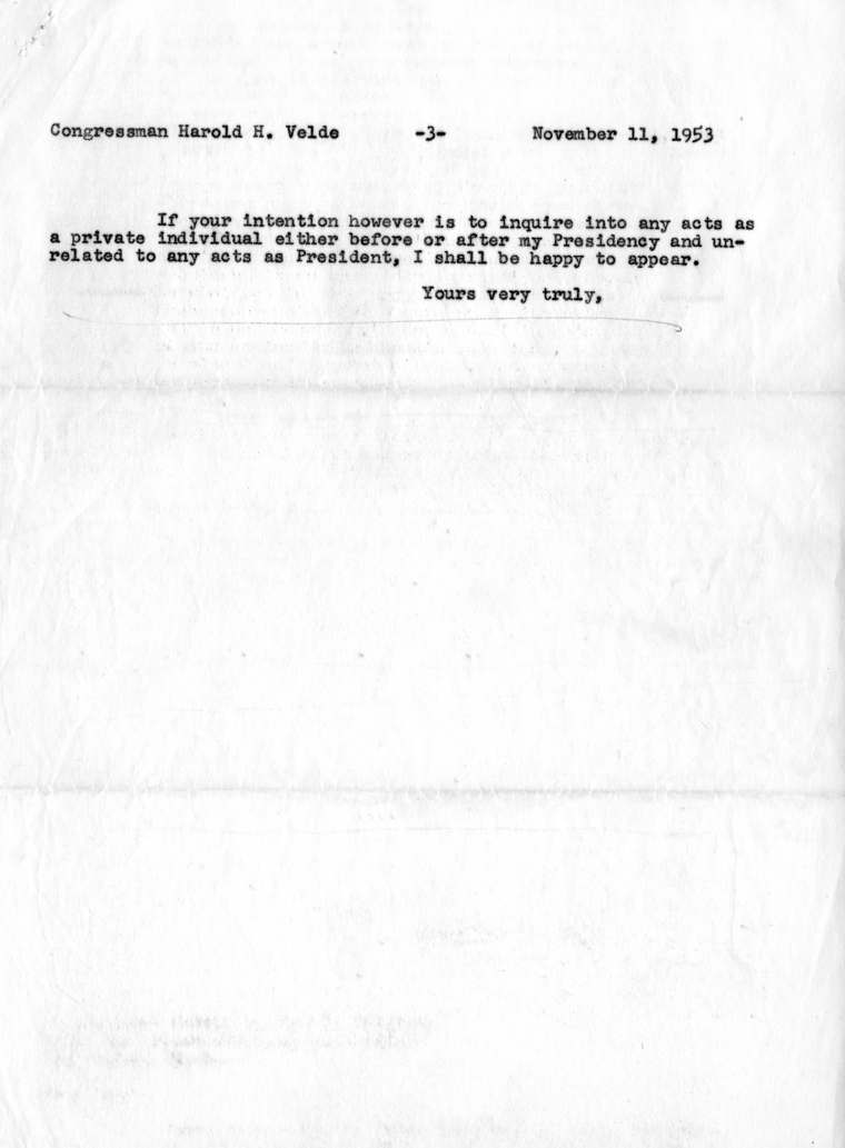 Harry S. Truman to Harold H. Velde