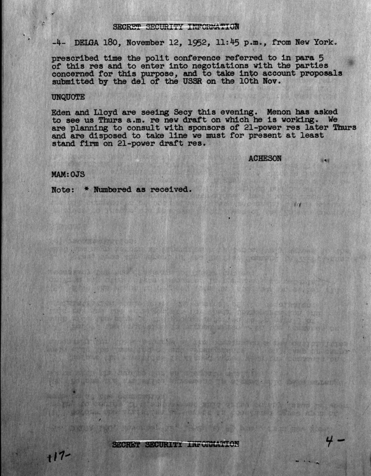 Telegram to Dean G. Acheson