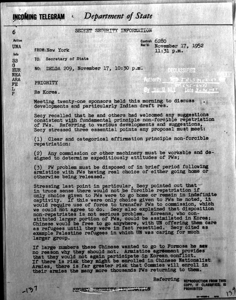 Telegram to Dean G. Acheson