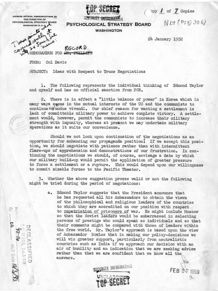 Memorandum For the Record, Paul C. Davis