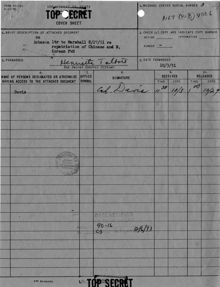 Dean G. Acheson to George C. Marshall