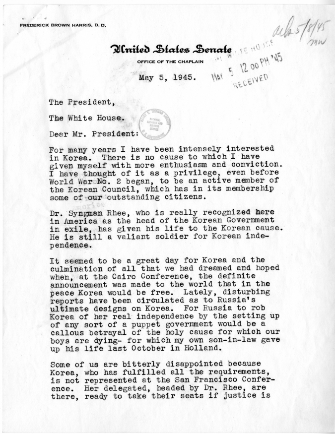 Correspondence Between Frederick Brown Harris and Harry S. Truman