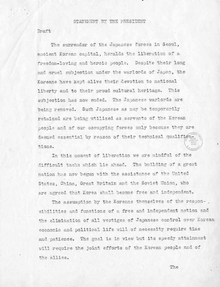 Memo, Dean Acheson to Harry S. Truman with Attachment