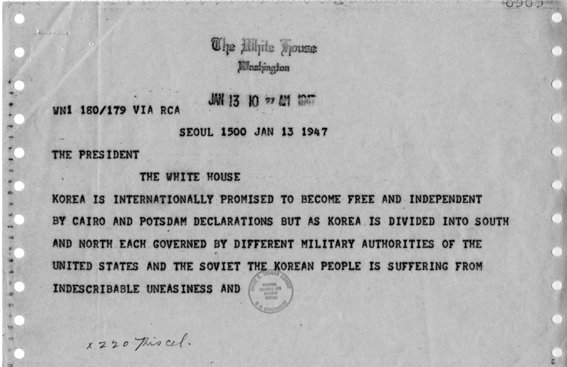 Telegram, Kim Koo to Harry S. Truman with Related Material