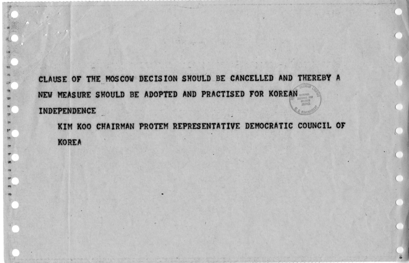 Telegram, Kim Koo to Harry S. Truman with Related Material