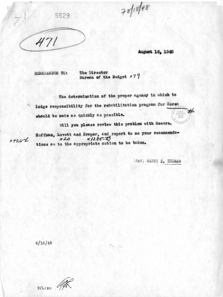 Correspondence Between Frederick J. Lawton and Harry S. Truman with Attachment