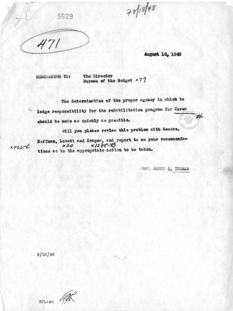 Correspondence Between Frederick J. Lawton and Harry S. Truman with Attachment