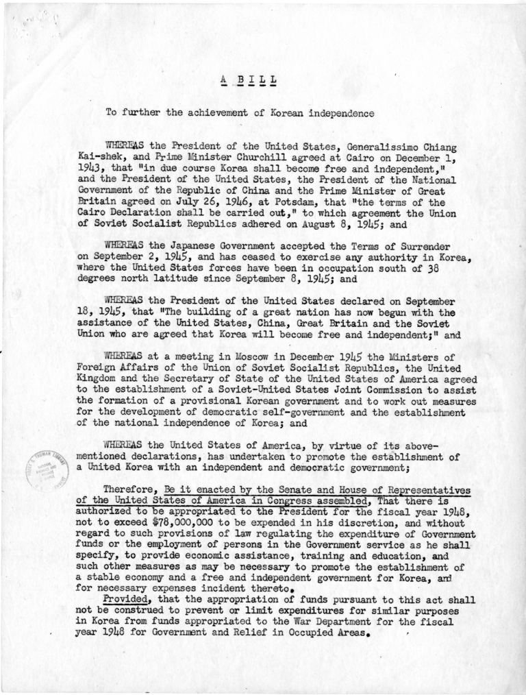 Memo, Frederick J. Lawton to Harry S. Truman with Attachment