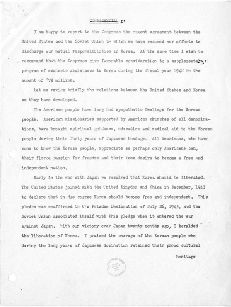 Memo, Frederick J. Lawton to Harry S. Truman with Attachment