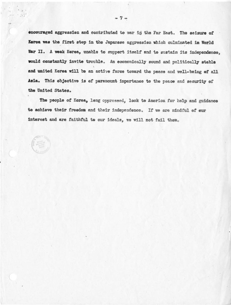 Memo, Frederick J. Lawton to Harry S. Truman with Attachment