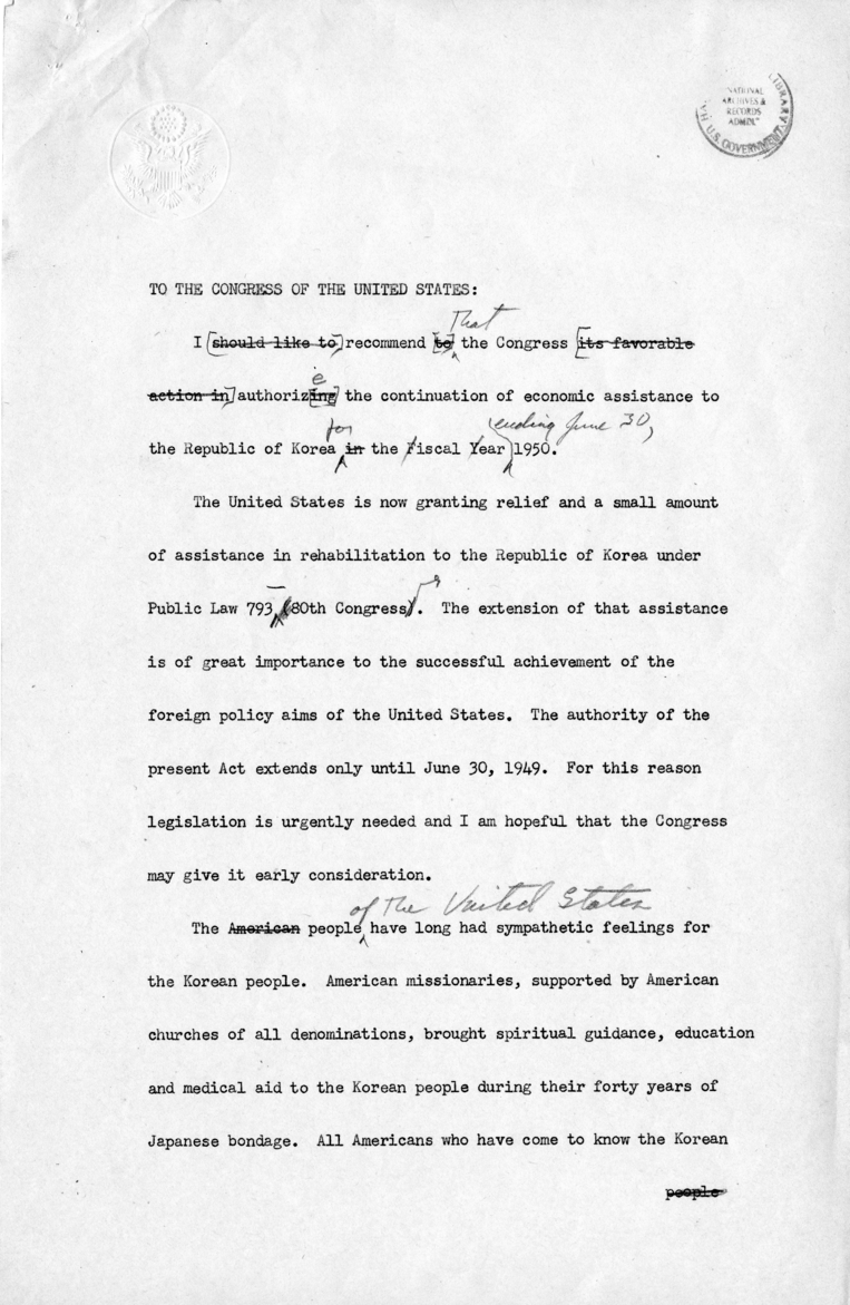 Memo, James Webb to Harry S. Truman with Attachment