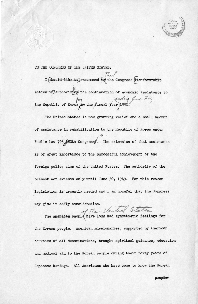 Memo, James Webb to Harry S. Truman with Attachment