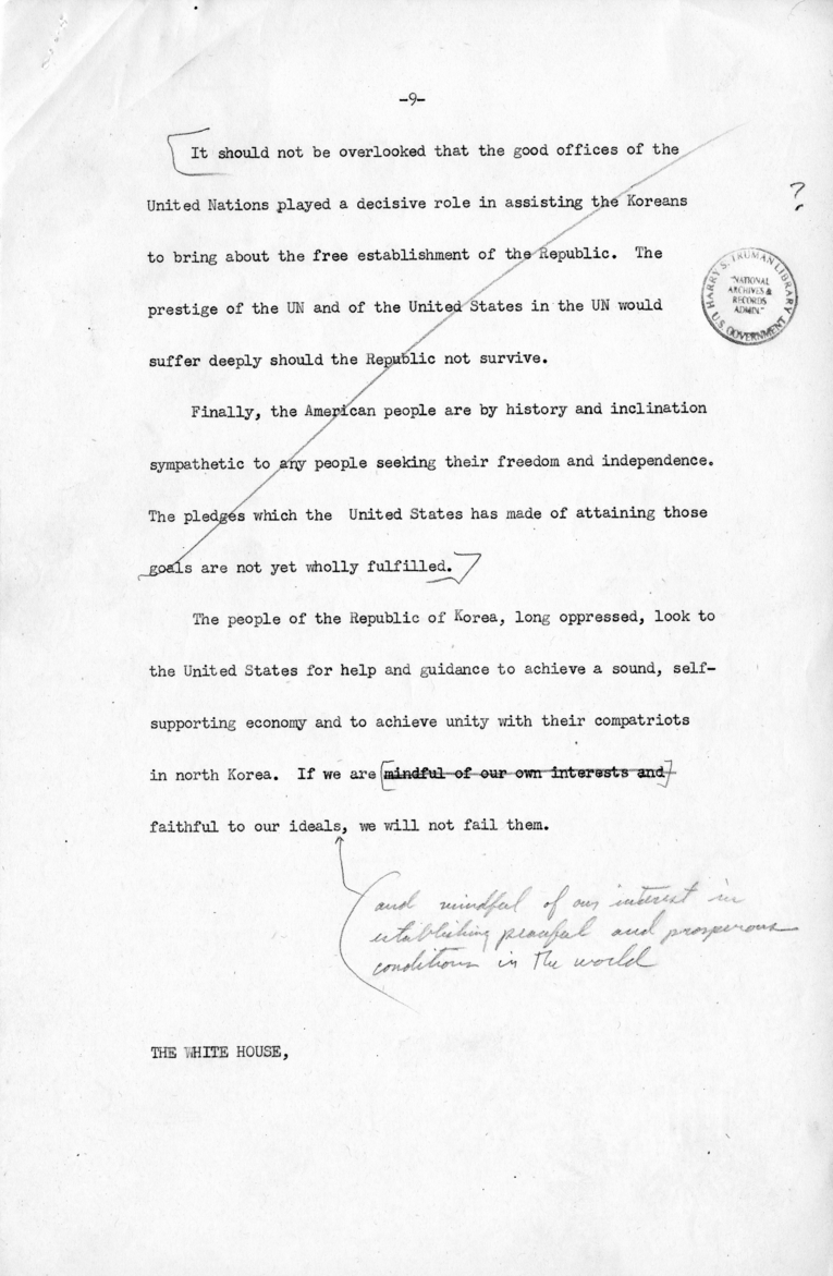 Memo, James Webb to Harry S. Truman with Attachment