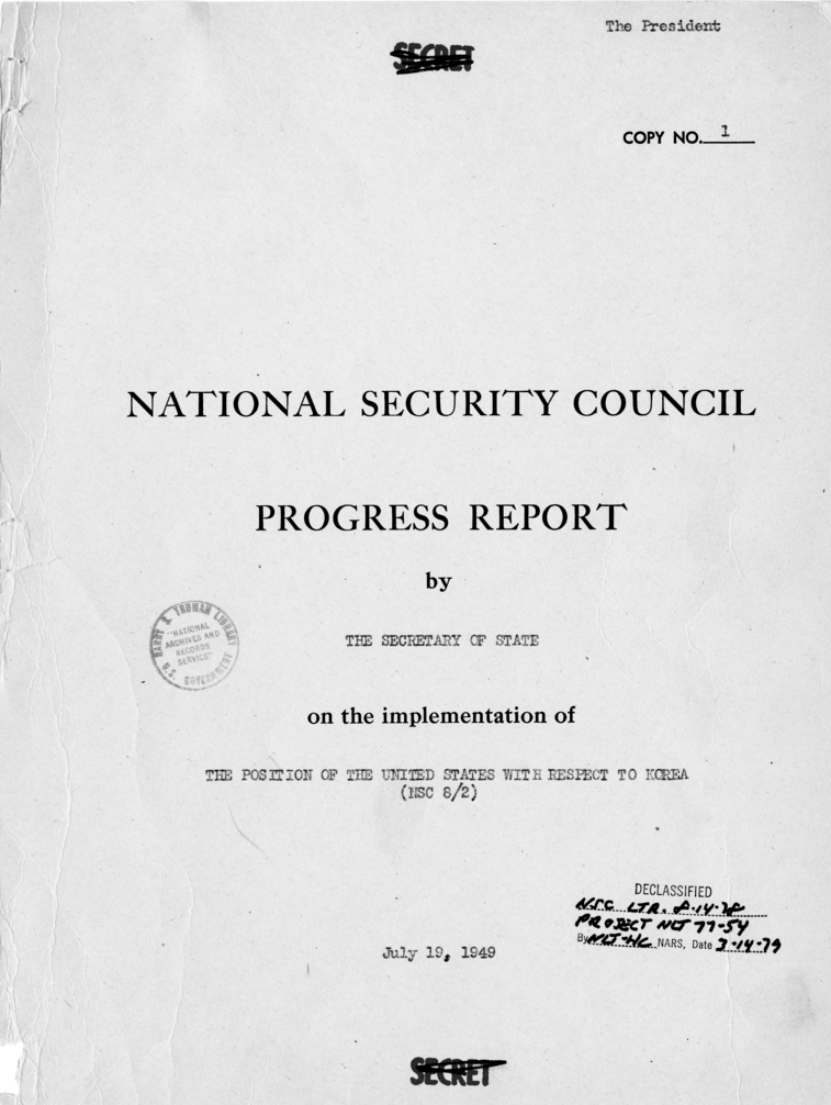 National Security Council Progress Report On the Implementation of National Security Council Report 8/2