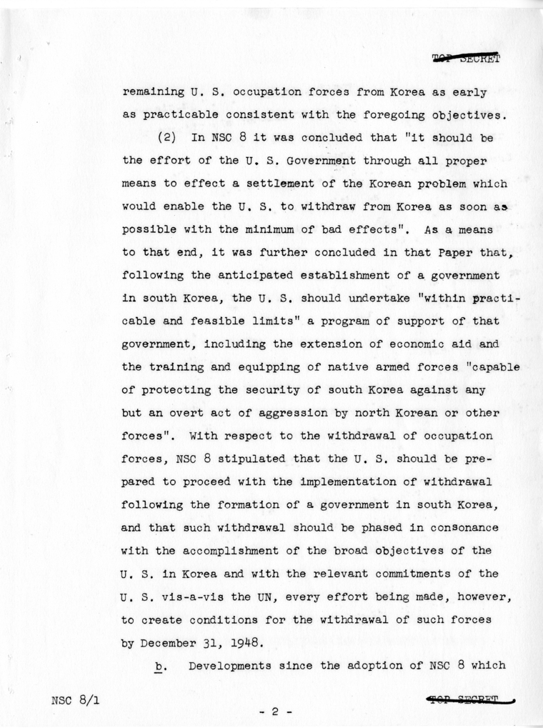 &quot;The Position of the United States With Respect to Korea,&quot; National Security Council Report 8/1