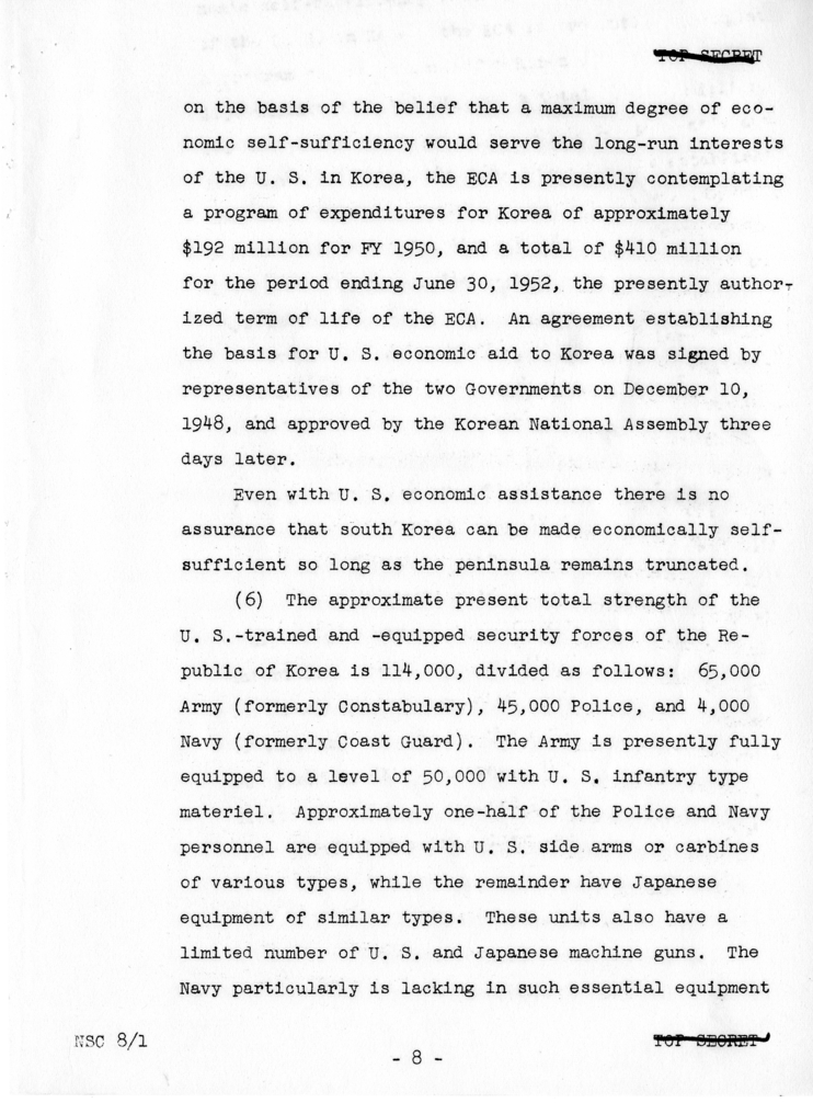 &quot;The Position of the United States With Respect to Korea,&quot; National Security Council Report 8/1