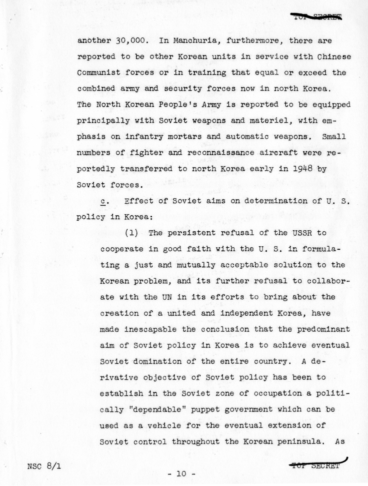 &quot;The Position of the United States With Respect to Korea,&quot; National Security Council Report 8/1
