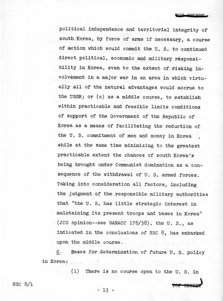 &quot;The Position of the United States With Respect to Korea,&quot; National Security Council Report 8/1