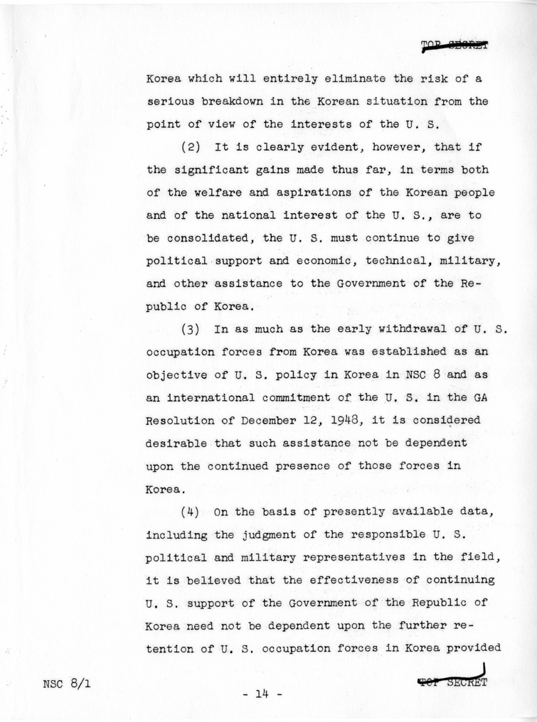 &quot;The Position of the United States With Respect to Korea,&quot; National Security Council Report 8/1