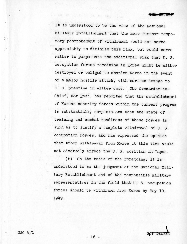 &quot;The Position of the United States With Respect to Korea,&quot; National Security Council Report 8/1