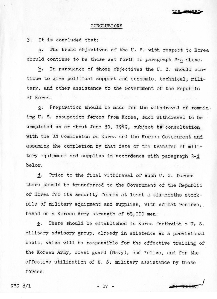 &quot;The Position of the United States With Respect to Korea,&quot; National Security Council Report 8/1