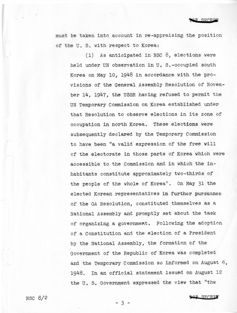 &quot;The Position of the United States With Respect to Korea,&quot; National Security Council Report 8/2