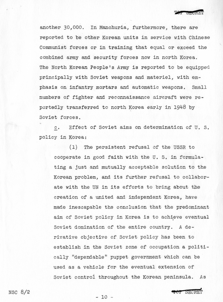 &quot;The Position of the United States With Respect to Korea,&quot; National Security Council Report 8/2