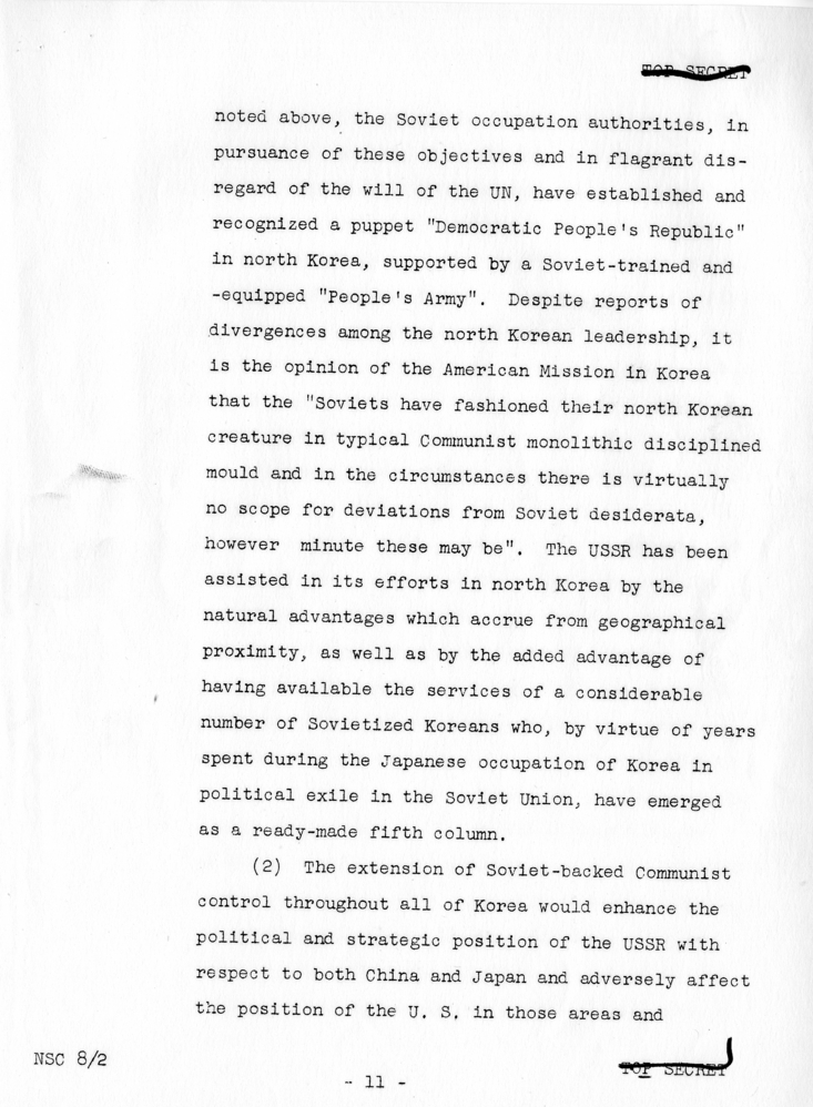 &quot;The Position of the United States With Respect to Korea,&quot; National Security Council Report 8/2
