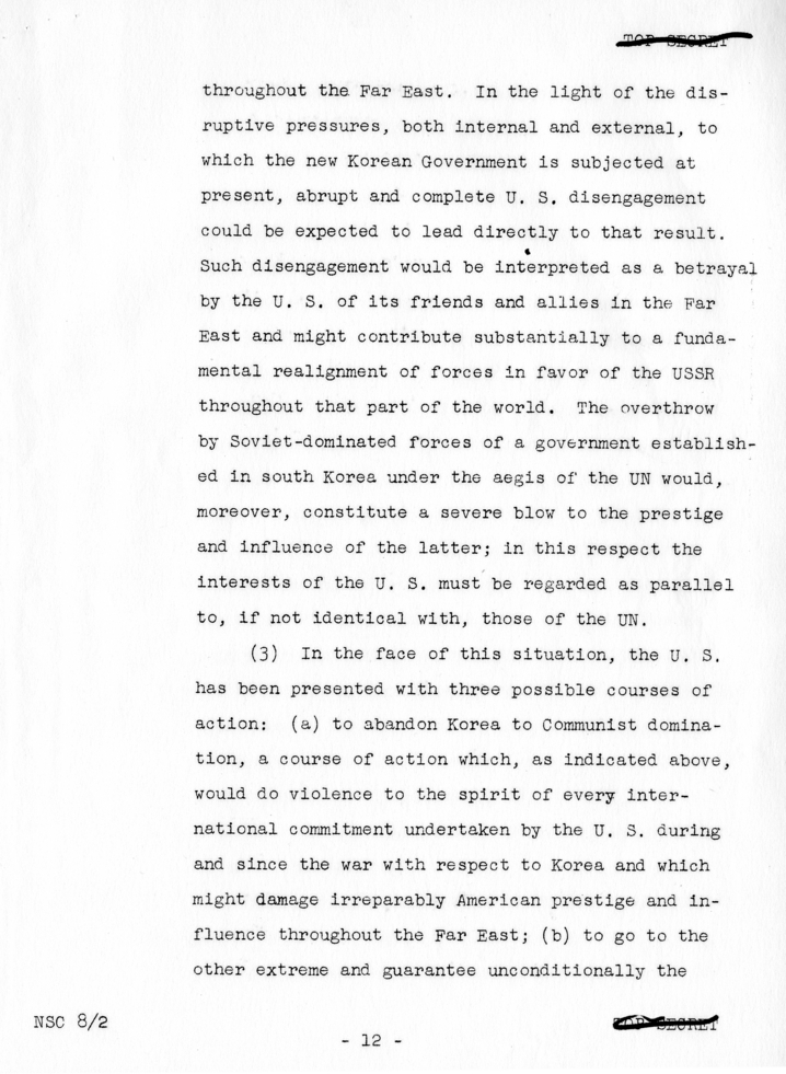 &quot;The Position of the United States With Respect to Korea,&quot; National Security Council Report 8/2