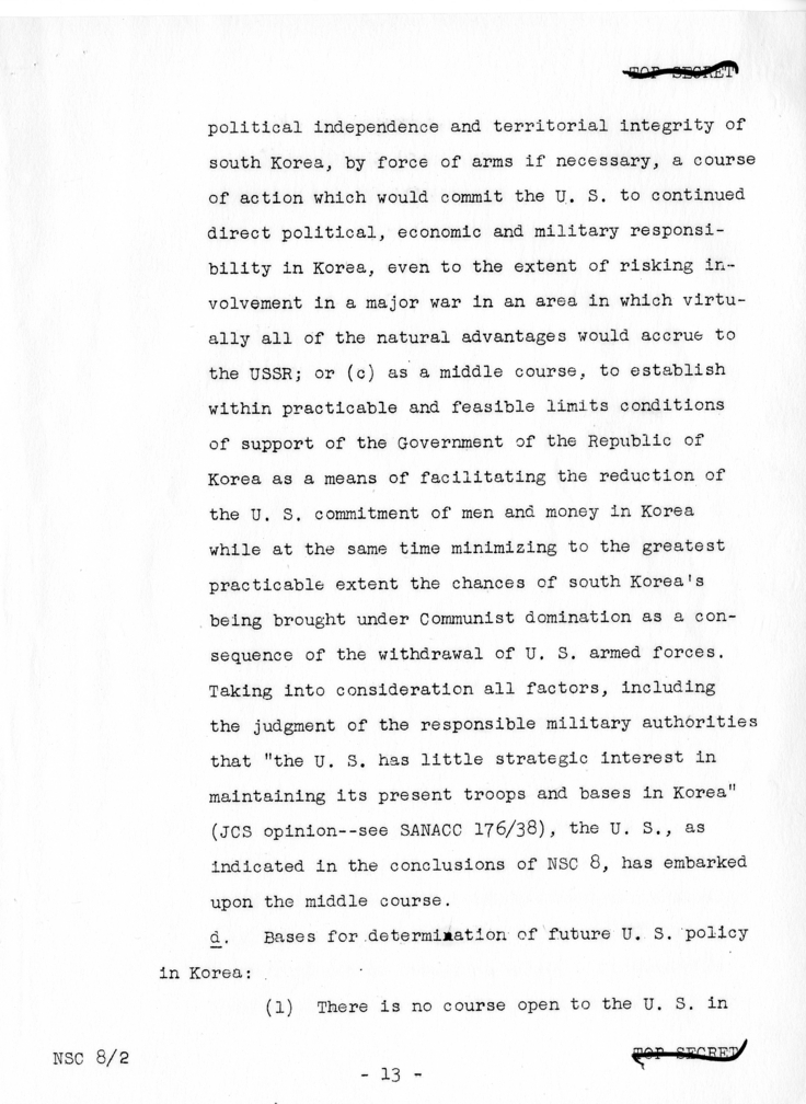 &quot;The Position of the United States With Respect to Korea,&quot; National Security Council Report 8/2