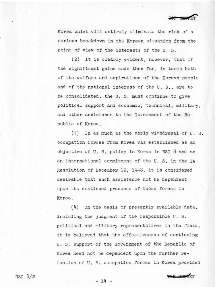 &quot;The Position of the United States With Respect to Korea,&quot; National Security Council Report 8/2