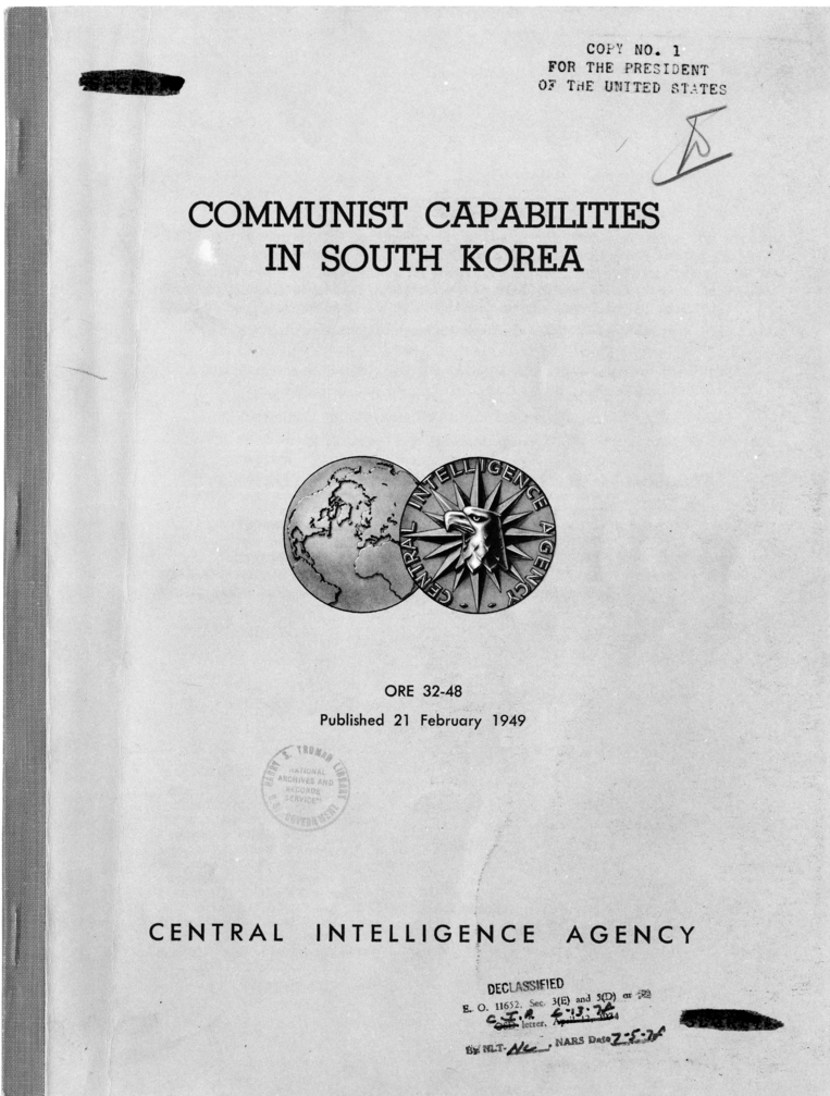 &quot;Communist Capabilities in South Korea,&quot; Office of Reports and Estimates 32-48