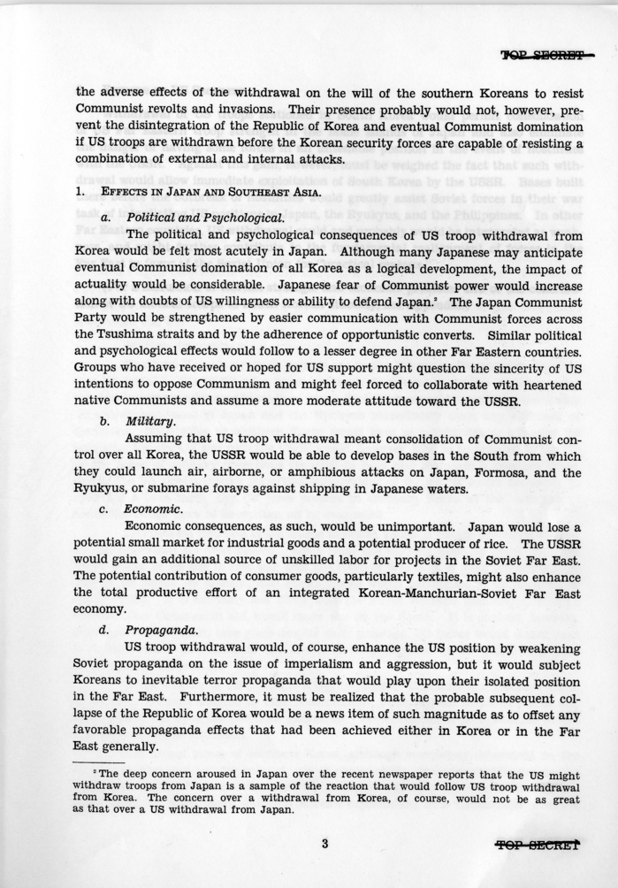 &quot;Consequences of U.S. Troop Withdrawal From Korea in Spring, 1949,&quot; Office of Reports and Estimates 3-49