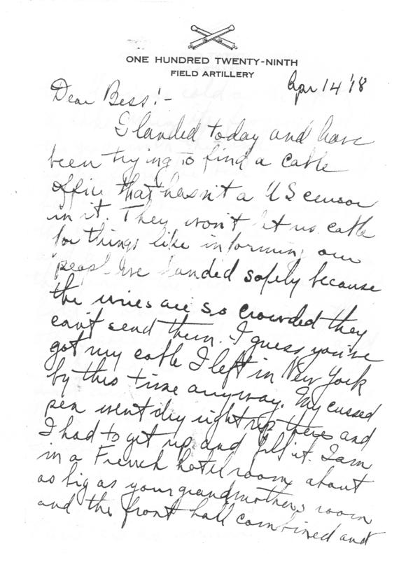 Letter, Harry S. Truman to Bess Wallace