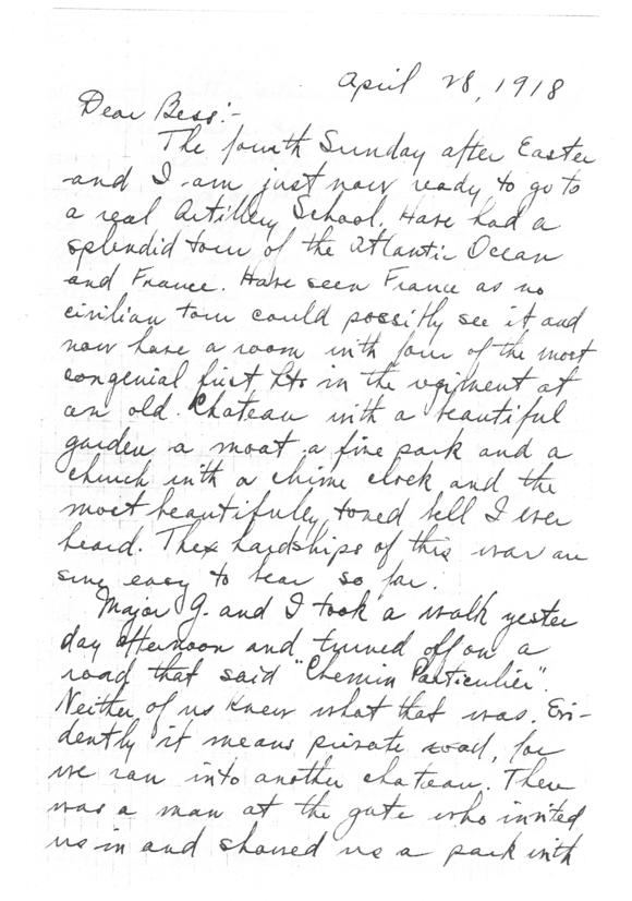 Letter, Harry S. Truman to Bess Wallace