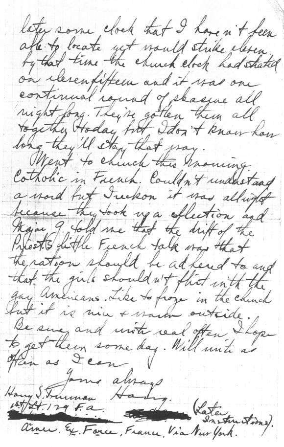 Letter, Harry S. Truman to Bess Wallace