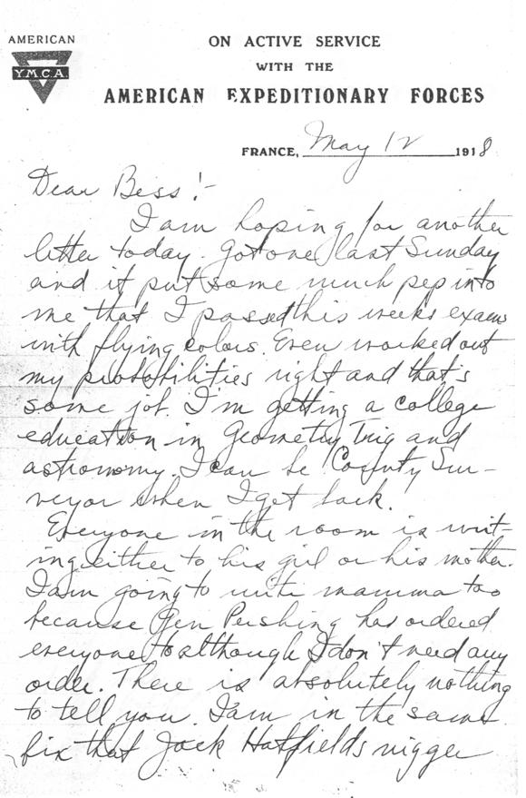 Letter, Harry S. Truman to Bess Wallace