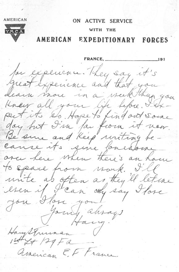 Letter, Harry S. Truman to Bess Wallace