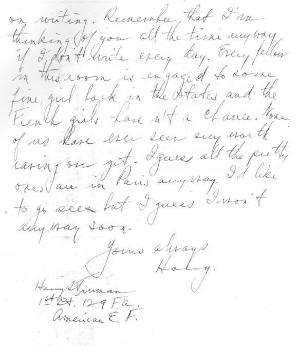 Letter, Harry S. Truman to Bess Wallace