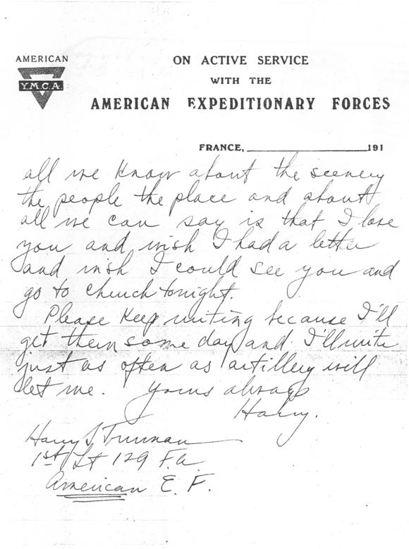 Letter, Harry S. Truman to Bess Wallace