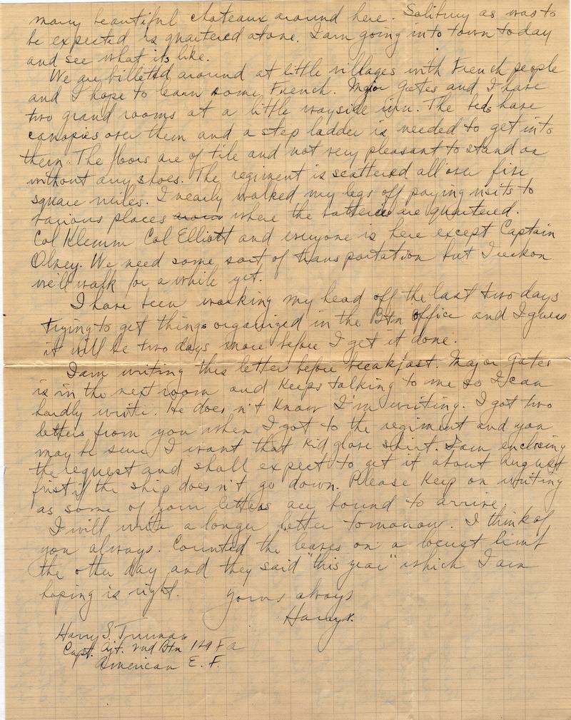 Letter, Harry S. Truman to Bess Wallace