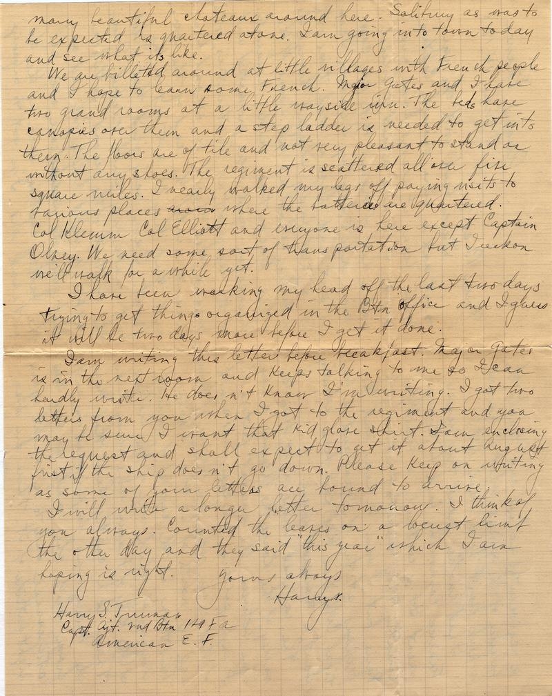 Letter, Harry S. Truman to Bess Wallace