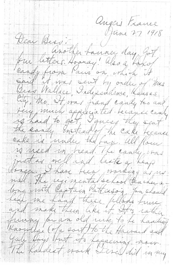 Letter, Harry S. Truman to Bess Wallace