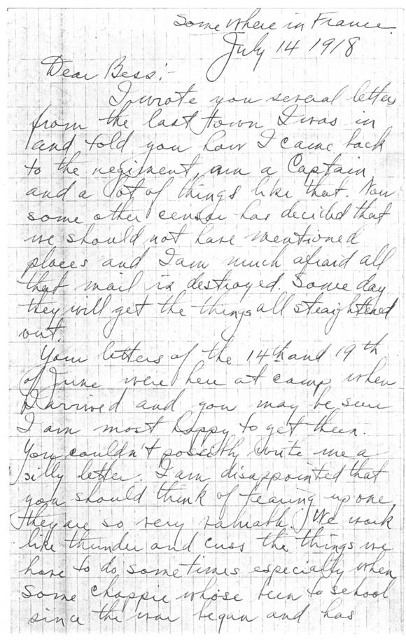 Letter, Harry S. Truman to Bess Wallace