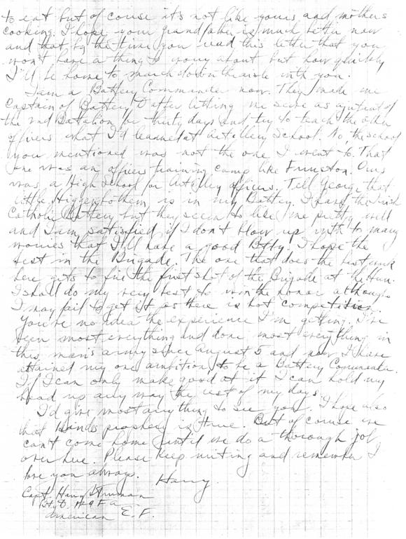 Letter, Harry S. Truman to Bess Wallace