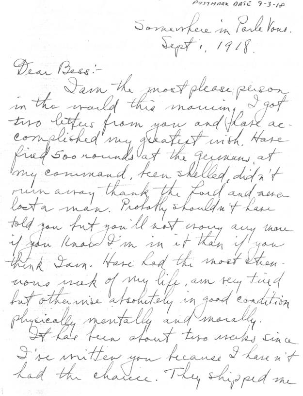 Letter, Harry S. Truman to Bess Wallace