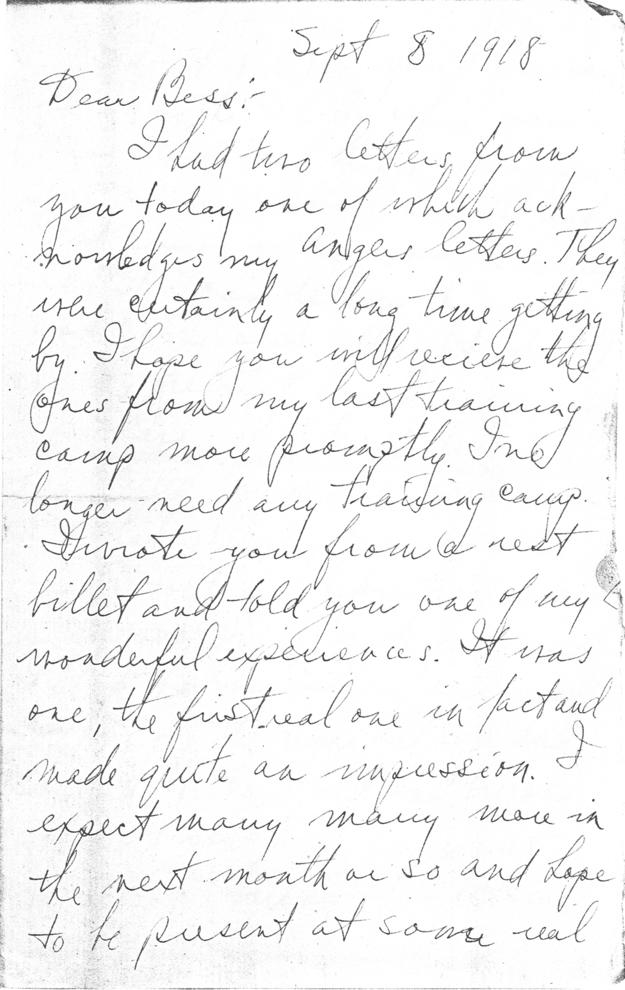 Letter, Harry S. Truman to Bess Wallace