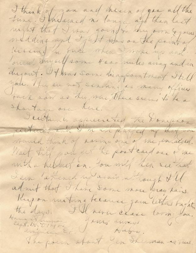 Letter, Harry S. Truman to Bess Wallace